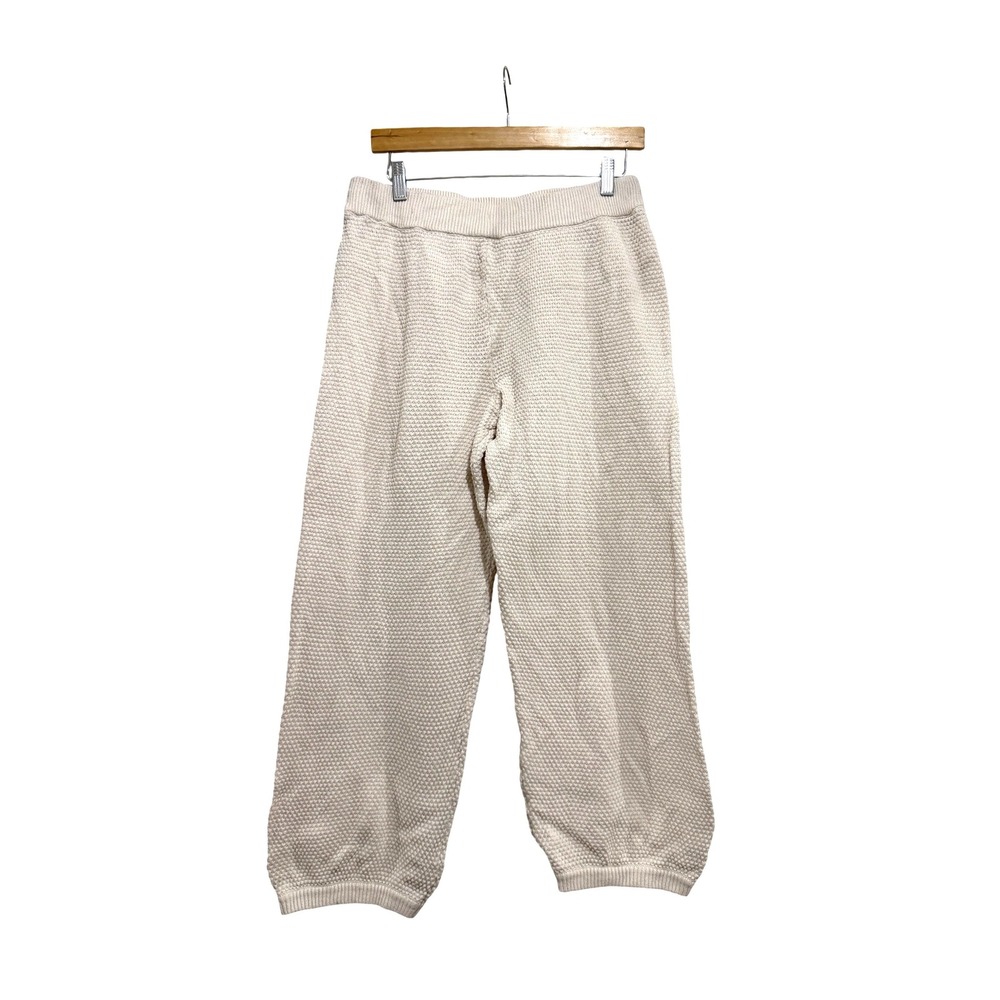 Free People FP Beach Ivory Cotton Knit Textured Jogger Pants Cream Women Medium
